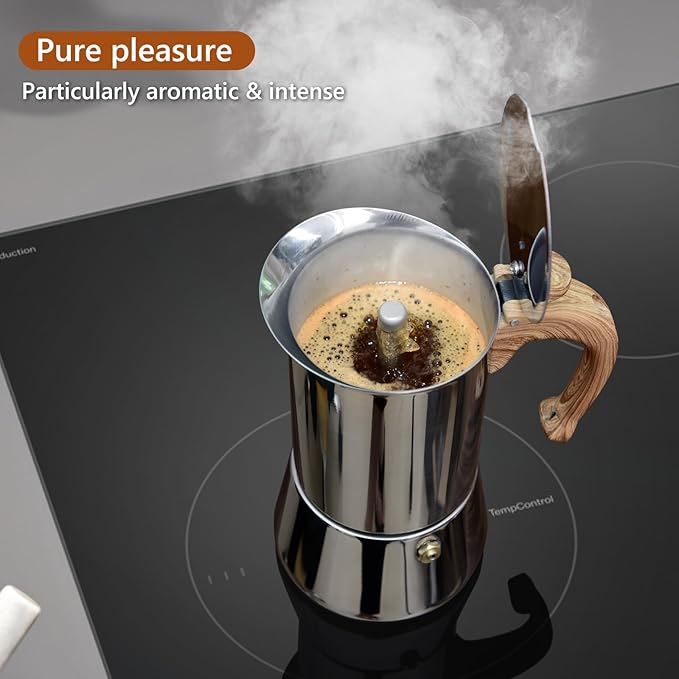 Induction Moka Pot, Stainless Steel, Stovetop Espresso Coffee Maker, 4 Cup/200ml/7.0oz, Easy to Use and Clean, Camping Home Use | for Mocha Cappuccinos, Lattes