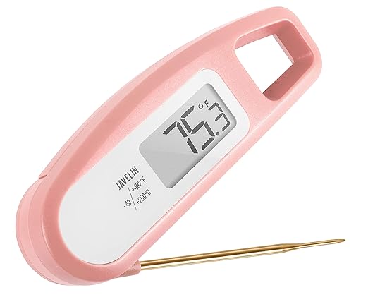 Lavatools Javelin® Ultra-Fast 2-Second Digital Instant Read Meat Thermometer for Grill and Cooking, 2.75" Probe, Compact Foldable Design, Large Display, IP65 Water Resistant, NSF Certified – Rhubarb