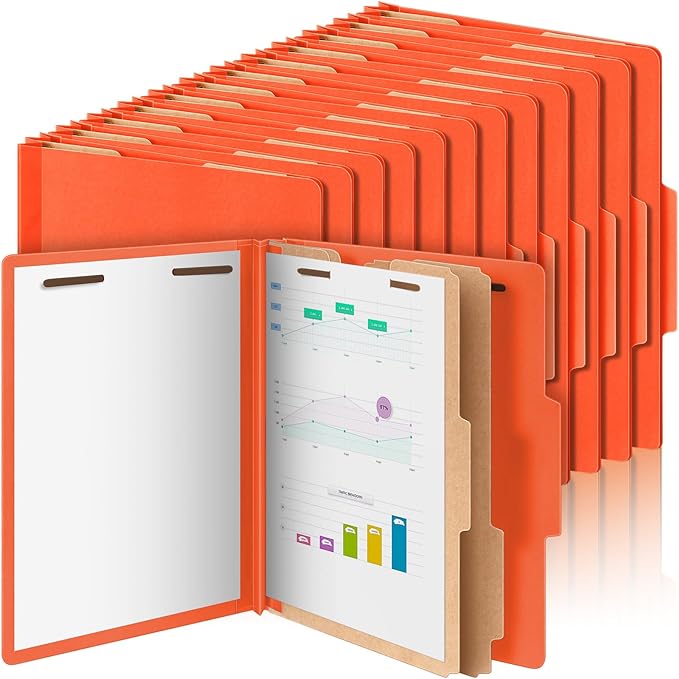 36 Pcs Classification Folders Letter Size, 2 Divider Pressboard File Folders with 3. 5 Inch Expansion, 2 Prongs Fastener, Heavy Duty Office File Organizers for Teachers, Medical (Orange)