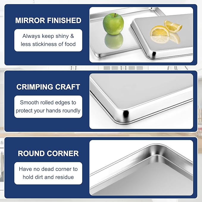 P&P CHEF 17.3 Inch Baking Cookie Sheet, Oven Pan Tray Stainless Steel Sheet Pan for Kitchen, Oven Bakeware for Multi Uses, Shiny Look & Dishwasher Safe, Healthy & Heavy Duty, 1Pc