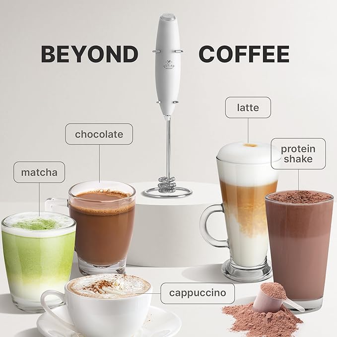 Zulay Kitchen Milk Frother with Patented Tornado Triple Whisk – Handheld Foam Maker for Coffee, Lattes, Matcha & Hot Chocolate – Rich, Creamy Froth in Seconds -