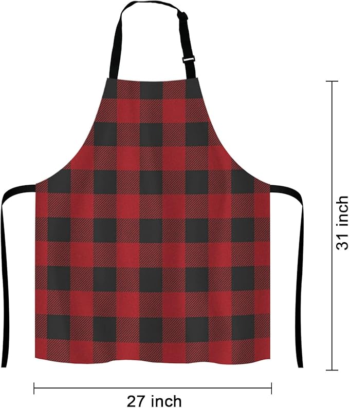 Black and Red Buffalo Plaids Bib Apron with Adjustable Neck for Men Women,Suitable for Home Kitchen Cooking Waitress Chef Grill Bistro Baking Apron