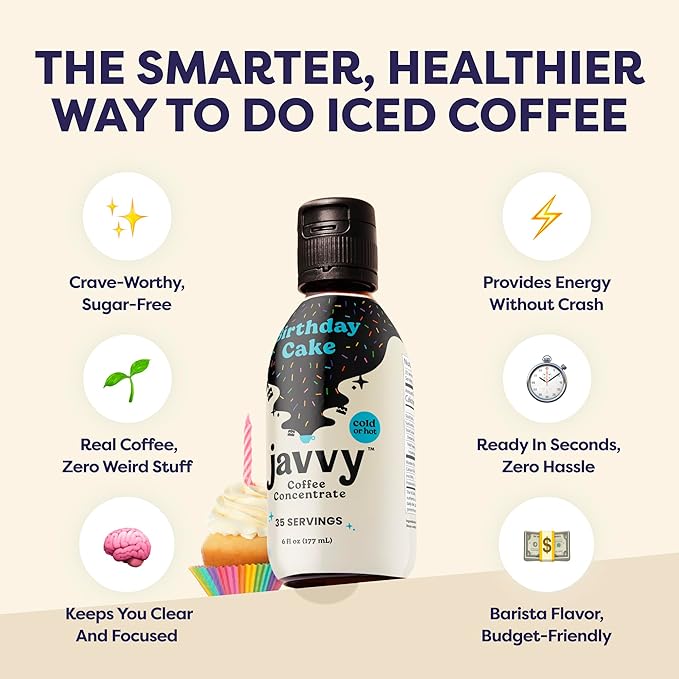 Coffee Concentrate - Limited Release Flavors - Cold Brew Coffee, Perfect for Hot or Iced Instant Coffees, Hot Drinks, Cold Brew Concentrate, 35 Servings - Birthday Cake