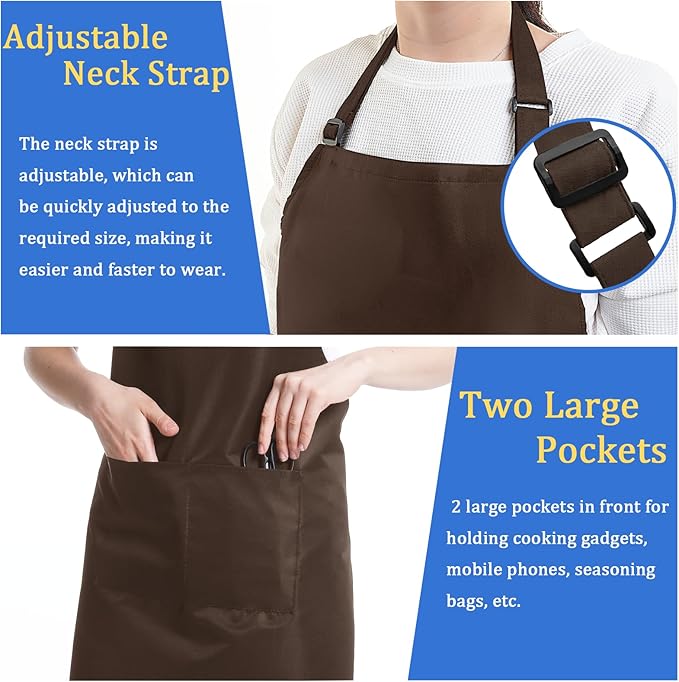 4 Pack Chef Apron, Adjustable Apron with 2 Pockets, Unisex Personalised Apron for Cooking, Kitchen, Restaurant