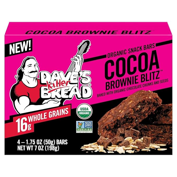 Dave's Killer Bread Organic Snack Bars, Variety Pack (1 Cocoa Brownie Blitz, 1 Trail Mix Crumble) Pack of 2