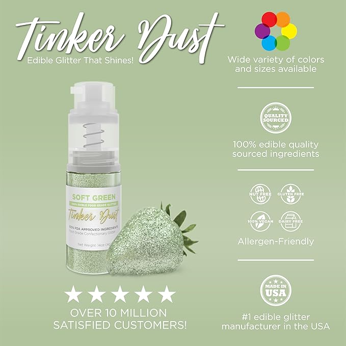 Bakell - Soft Green Tinker Dust (4g, 1x Mini Spray Pump) Edible Glitter for Food, Desserts, and Beverages!