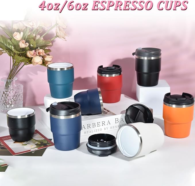 6oz Espresso Cups, Insulated Espresso Cups Set of 2, Expresso Shots Cup, Stainless Steel Shot Glasses for Coffee, Portable Espresso Travel Mug for Camping