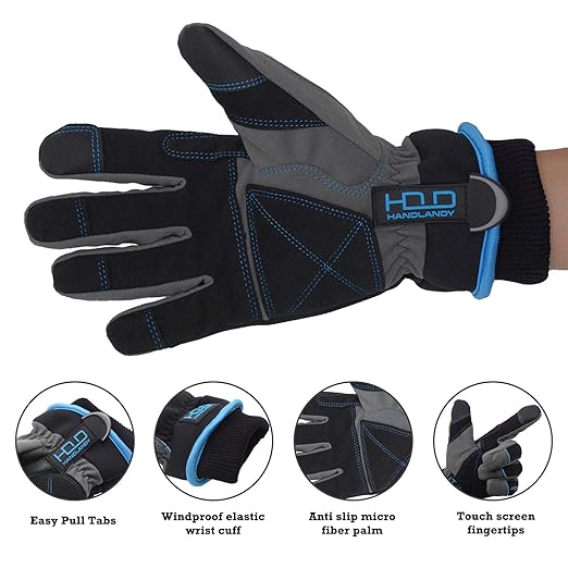 HANDLANDY Waterproof Insulated Work Gloves, 3M Thinsulate Thermal Winter Gloves for Men Women Touch Screen, Warm Ski Snowboard Cold Weather Gloves (XL, Blue)