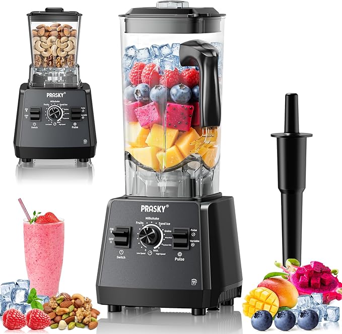 Blenders for Kitchen, Smoothie Blender, 2400W PRASKY Countertop Blender with 101oz Juice & Grinder Jar, BPA-Free, 25000 RPM Blender for Smoothies, Ice, Frozen Fruit (Gray, 3L)