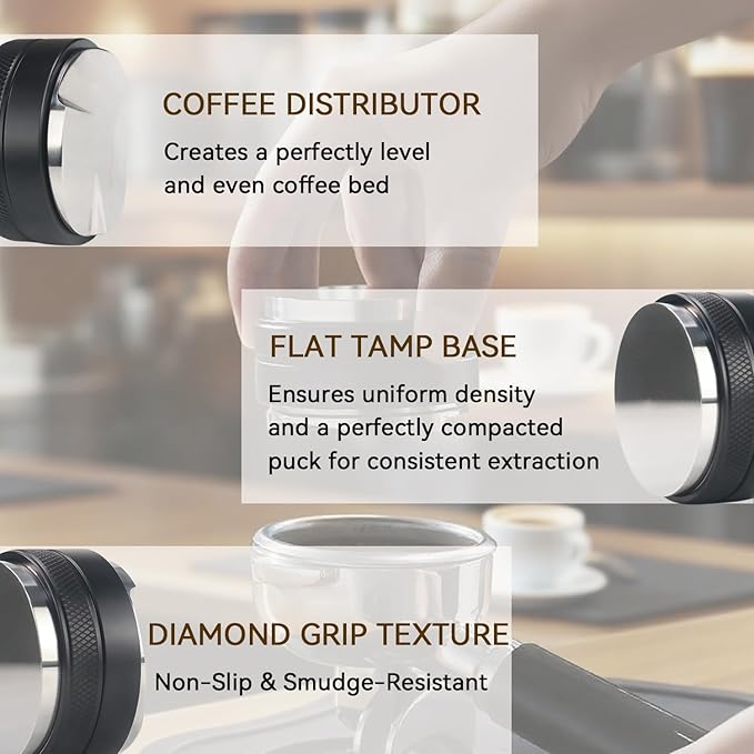 Espresso Accessories Kit 2-in-1 Coffee Distributor and Tamper Leveler, WDT Tool and Magnetic Dosing Funnel (54mm)