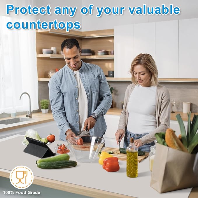 AECHY Silicone Mats for Kitchen Counter 47"x23.6"x0.08”, Largest Heat Resistant Mat Shipped Rolled Up Kitchen Island Silicone Countertop Protector Mat Nonslip Extra Large Counter Mat, Light Gray