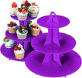 2Pcs 3-Tier Cupcake Stand, Cake Stand holder, Tiered DIY Cupcake Stand Tower for Dessert Table Displays, Birthday Theme Party Favors Decoration, Floral Tea Party, 12" W x 12.8" H, Purple