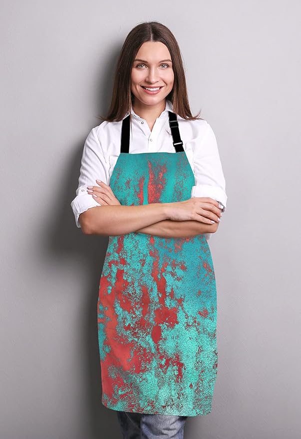 Red and Turquoise Apron, Funny Baking Apron Blood Splatter Novelty Cooking Chef Present For Men Womens Baking Present Full BBQ Grilling Kitchen Apron
