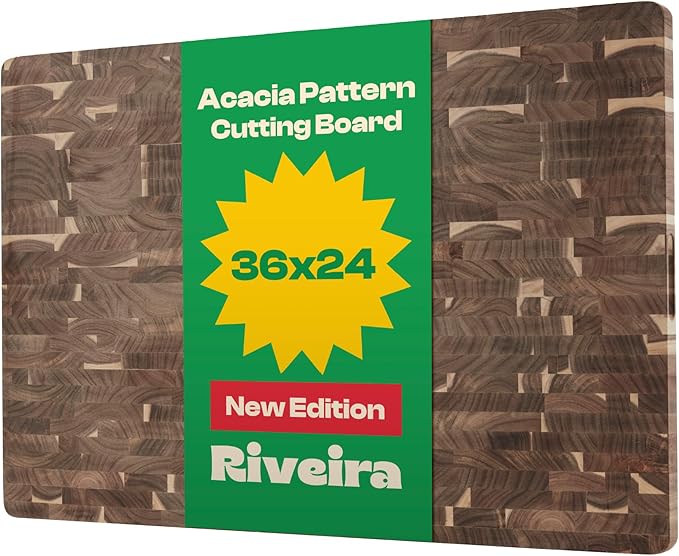 Riveira Acacia Wood Cutting Board – Gourmet Acacia Grandeur: 36 x 24 Wooden Cutting Board – Natural Wooden Cutting Boards For Kitchen Decorative – Innovative Juice Grooves Acacia Wooden Chopping Board