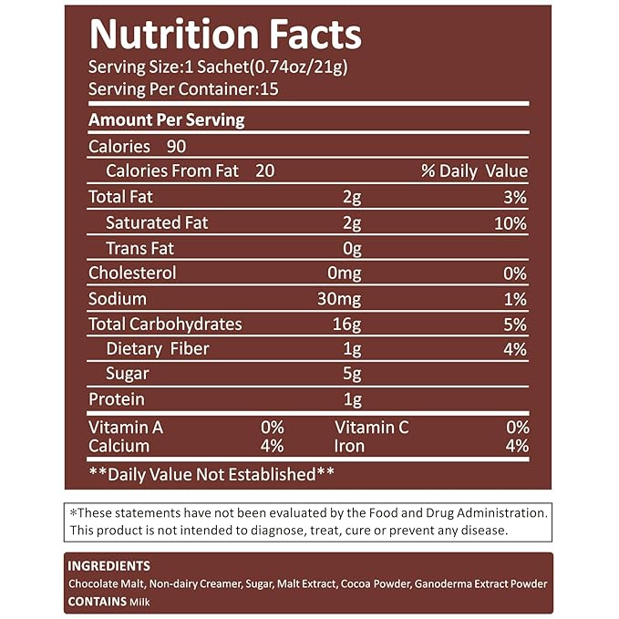 Mushroom Hot Chocolate Mix with Reishi, Mushroom Coffee Alternative Hot Cacao Powder for Energy, Mood and Immune System, Gluten Free, Vegan Mushroom Supplement, 15 Servings, 11.1 Ounce