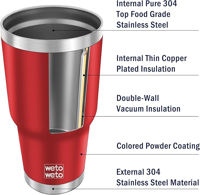 WETOWETO 30oz Tumbler, Stainless Steel Vacuum Insulated Water Coffee Tumbler Cup, Double Wall Powder Coated Spill-Proof Travel Mug Thermal Cup for Home Outdoor (Red, 1 Pack)