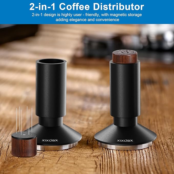 51mm Espresso Tamper & Magnetic WDT Tool, Barista Cofee Tamper with Spring Loaded, Anodized Aluminum Alloy Handle, Stainless Steel Corrugated Base with Cover for Portafilter Basket