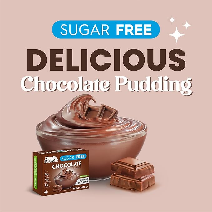 Simply Desserts Chocolate Instant Pudding, Sugar-Free, 6-Pack – Healthy Dessert, Keto Snacks, Vegan & Diabetic-Friendly, Kosher, 1.7 Oz Ea