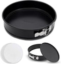 NutriChef 9 Inch Nonstick Cheesecake Springform Cake Pan | Stainless Steel Clasp & Removable Bottom | Durable Stainless Steel Cheesecake Pan | Easy to Clean | Includes 100 Parchment Papers | Black