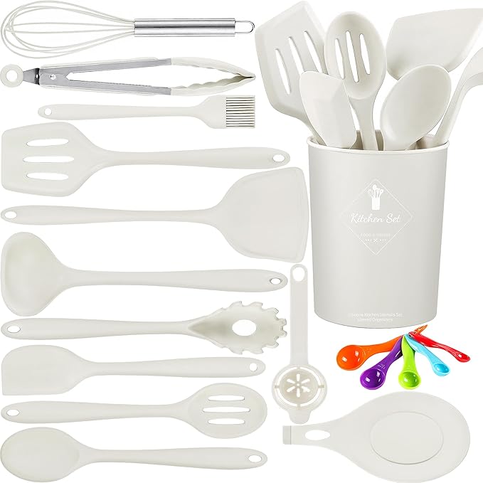 18 Pcs Cooking Utensils Set, Kitchen Utensils Set with Utensil Holder, 446°F Heat Resistant Silicone Spatula Set, Kitchen Gadgets Tools Set for Nonstick Cookware BPA FREE