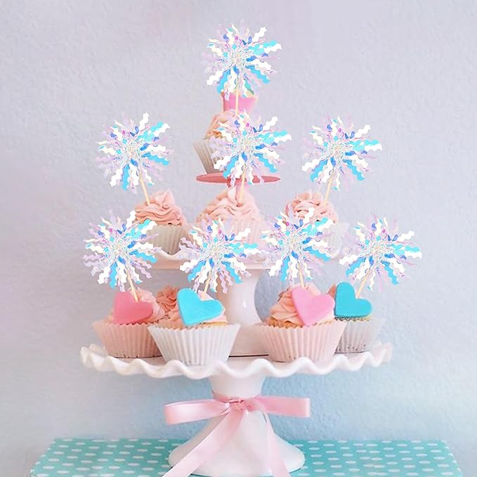 30 PCS Foil Firework Cupcake Toppers Sparkle Tinsel Cupcake Picks Happy Birthday Cake Toppers Drink Stirrers Cocktail Food Fruit Toothpicks for Baby Shower Birthday Party Decorations Supplies Silver