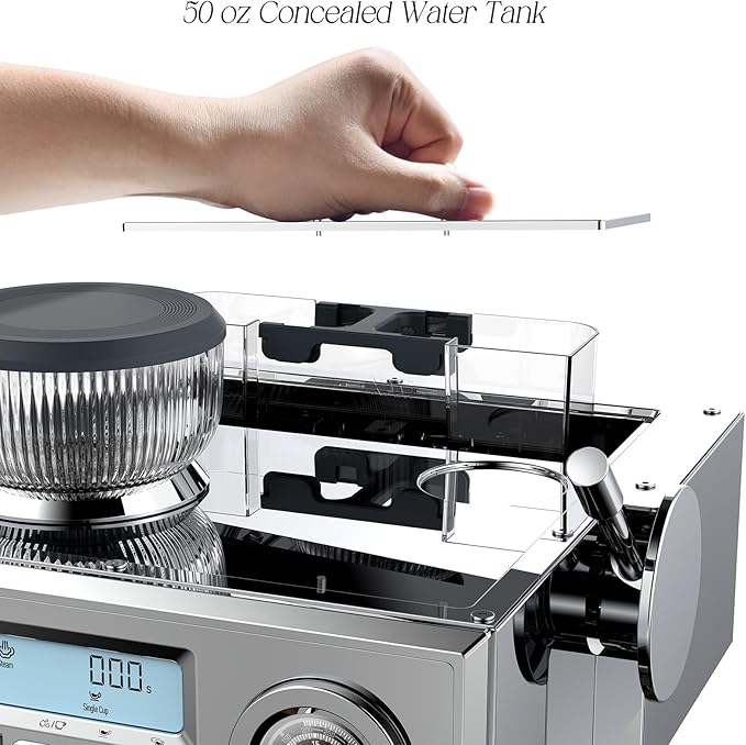 Espresso Machine with Grinder, 58mm Dual-Boiler Semi-Commercia Coffee Maker 20 Bar Professional with Milk Frother Steam Wand for Cappuccino, Barista LCD Display for Home, Stainless Steel