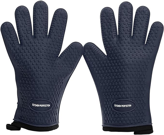 KITCHEN PERFECTION S Silicone Smoker Oven Gloves -Extreme Heat Resistant BBQ Gloves -Handle Hot Food Right on Your Grill Fryer Pit|Waterproof Oven Mitts |Superior Value Set+3 Bonuses