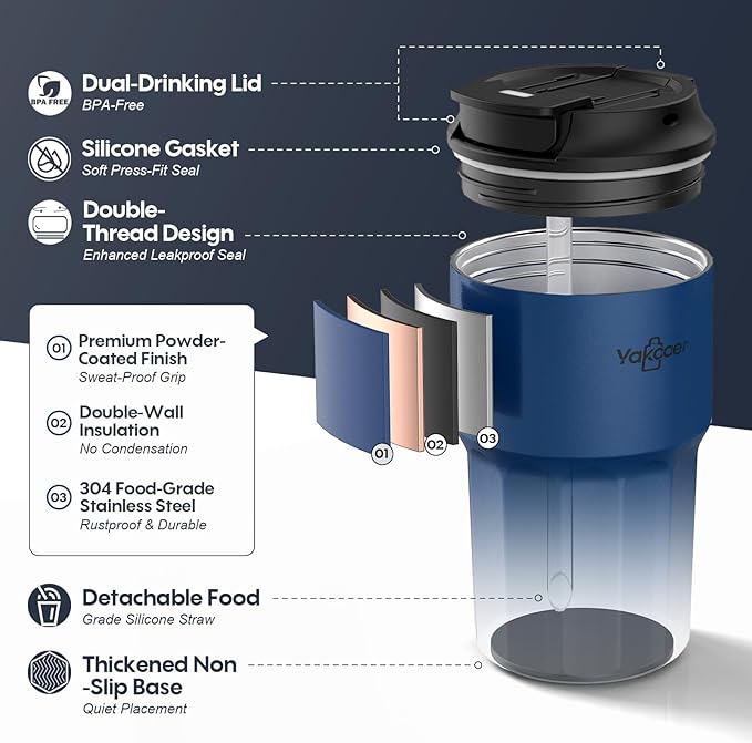 16 oz Coffee Insulated Tumbler with Lid and Flip Straw, Leak-Proof Food Grade 304 Stainless Steel Travel Coffee Mug, Double Wall Vacuum Cup for Hot and Cold Drinks (Gradient Pink)