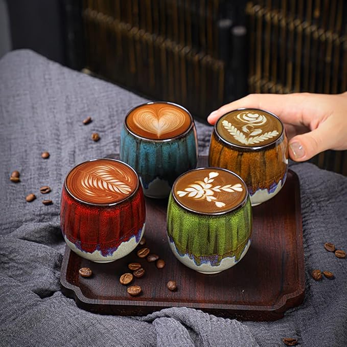 Espresso Cups Ceramic Kiln-Change Small Espresso Coffee Cup Spirits Cups Tasting Cups Ceramic Mate Cup Set of 4 (4 colors)