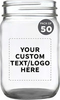 DISCOUNT PROMOS Custom Decorating Mason Jars 12 oz. Set of 50, Personalized Bulk Pack - Glass Jars for Overnight Oats, Candies, Fruits, Pickles, Spices, Beverages - Black