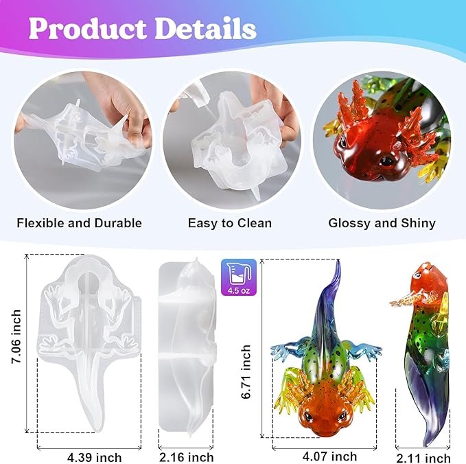 Let's Resin Large Axolotl Resin Molds Silicone, 3D Detailed Animal Silicone Molds, Flexible Effortless Demoldable Epoxy Resin Molds, Thickened Deep Epoxy Molds for Art Crafts, Gift, and Home Decor
