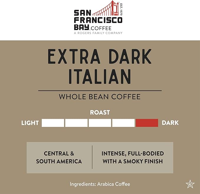 San Francisco Bay Coffee - Dark Roast Whole Bean Coffee - Extra Dark Italian (2 lb bag)