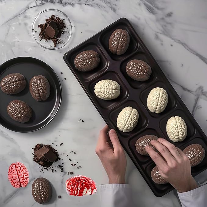 Halloween Molds Silicone for Chocolate 2 Pack, 3D Halloween Chocolate Candy Brain Mold for Cake Cupcake Decorating 12 Cavity