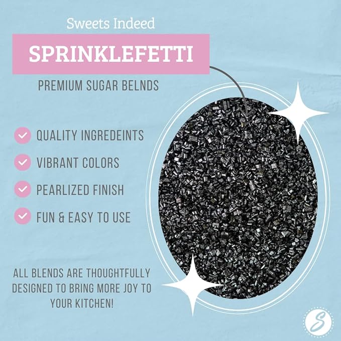 Sweets Indeed Sprinkles, Edible Sprinkle Sugar Mix, Perfect for Cake Decorations, Baking, Ice Cream, Cookies, Cupcake Topper, 5 ounces (Black)