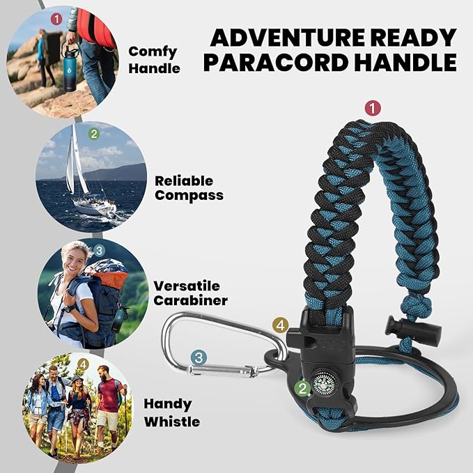 Insulated Water Bottle 32 oz, Triple Wall Vacuum Stainless Steel (Cold for 48 Hrs, Hot for 24Hrs), Leak Proof & Non-BPA, 32oz Hydro Water Flask with Paracord Handle & Straw Spout Lids