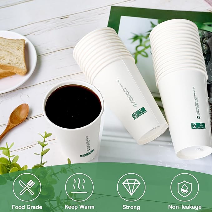 LITOPAK 210 Pack 16 oz Disposable Paper Coffee Cups, White FSC Hot Coffee Cups for Multiple Drinks for Office, Store, Home