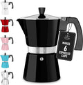 Zulay Moka Pot Espresso Stovetop Coffee Maker - Leak-Proof, Stainless Steel, Easy to Clean, Heat Resistant Handle & Knob - for Authentic Cuban & Italian Style Espresso - Makes 6 Espresso Cups - Black
