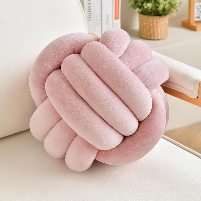 Decorative Throw Knot Pillow Ball for Home Chair Sofa Aesthetic Round Velvet Knotted Pillow Cushion (Dusty Pink, 8inches)