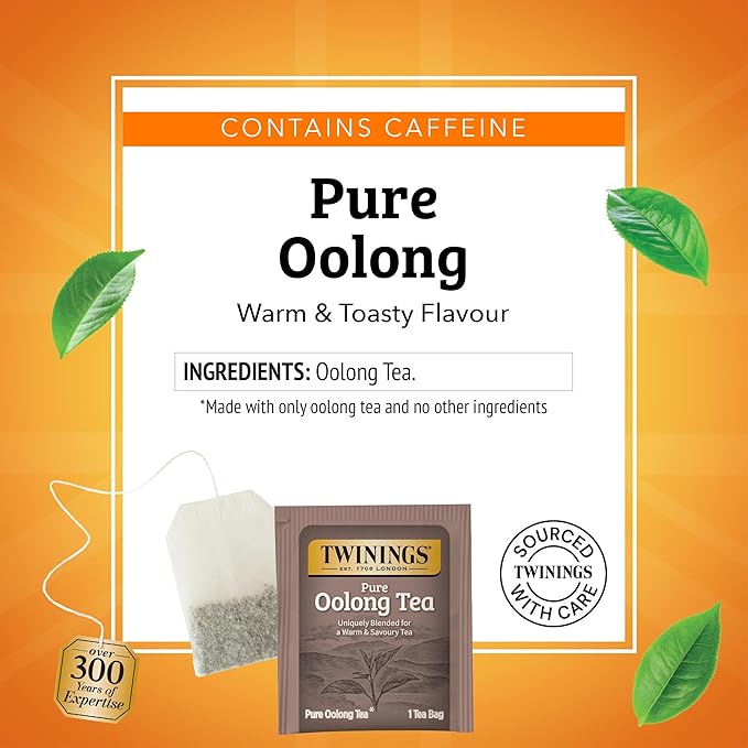 Twinings Pure Oolong Tea Individually Wrapped Bags, 20 Count (Pack of 1), Warm, Nutty Flavor & Golden Colour, Caffeinated, Enjoy Hot or Iced, 20 Teabags