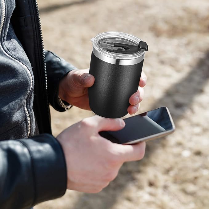 VEGOND Stainless Steel 12 oz Tumblers bulk Vacuum Insulated Double Wall Travel Tumbler with Lid and Straw Reusable Tumbler, Black 6 pack
