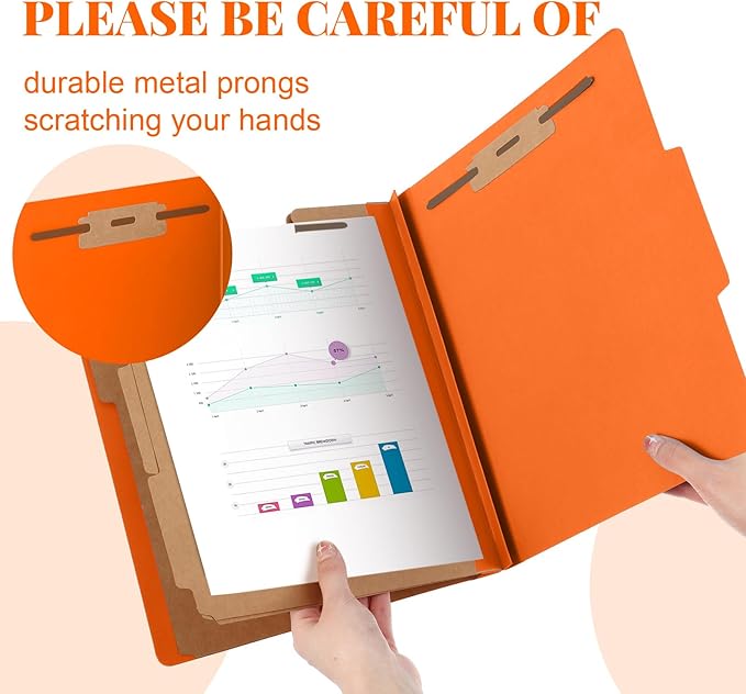 36 Pcs Classification Folders Letter Size, Back to School Supply for Teacher, Student, 3 Dividers Pressboard File Folder Bulk with 2 Fasteners, 3.5 Inch Expanding File Organizer (Orange)
