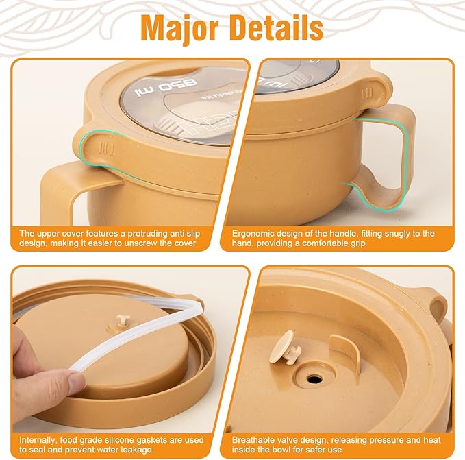 Microwave Bowl with Lids,Ramen Bowl,28oz Microwave Soup Mugs with Handles,for Soup and Instant Noodles,Oatmeal, Gumbo, Salad, College Dorm Room Essentials for Girls for Boys Apartment Essentials