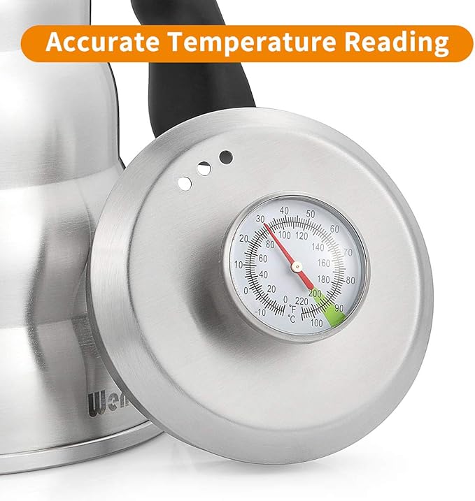 Pour Over Coffee Kettle with Thermometer for Exact Temperature 40 fl oz - Premium Stainless Steel Gooseneck Tea Kettle for Drip Coffee, French Press and Tea - Works on Stove and Any Heat Source