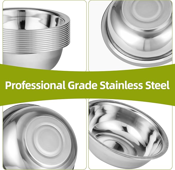 20 Pcs 12.6 x 3.9 Inch Stainless Steel Mixing Bowls for Bulk Food Prep with Nesting Design for Hotel Restaurant and Home Kitchen Cooking in Silver