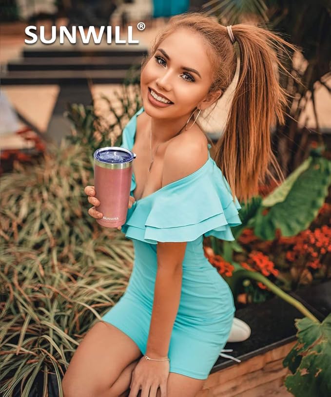 SUNWILL Travel Coffee Tumbler 20 oz, Insulated Mug with Lid, Stainless Steel Cup for Hot and Cold Drinks, Rose Gold