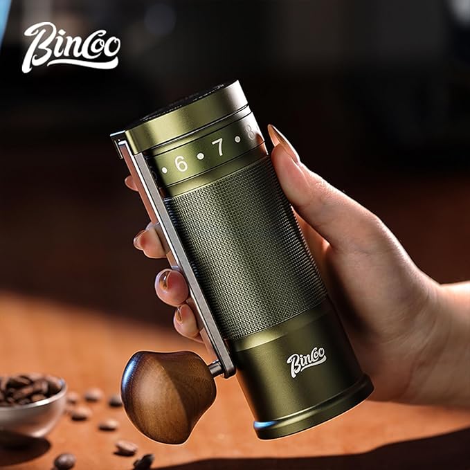 Bincoo Manual Coffee Grinder with Foldable Handle– External Setting Hand Coffee Grinder with Steel Burr,Compact and Portable for Home/Travel/Camping(Green)