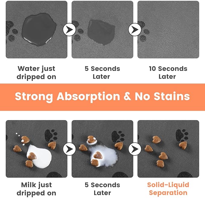 Pet Feeding Mat-Absorbent Pet Placemat for Food and Water Bowl, with Waterproof Rubber Backing, Quick Dry Water Dispenser Mat for Dog and Cat (12"x20", Bones)