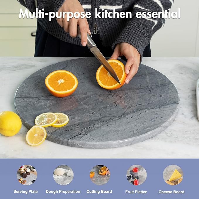 Koville Dark Grey Marble Pastry Cutting Board, 16" Large Marble Cheese Serving Board for Kitchen Countertop, Stone Tray for Baking, Charcuterie, Trivet, Dough Pastry and Stone Cutting Boards