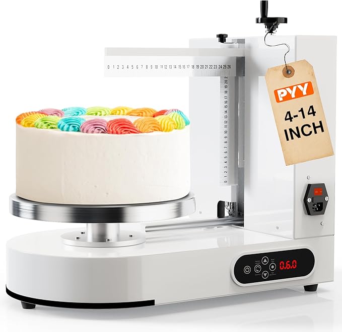 PYY Cake Decorating Machine - Automatic Cake Cream Spreading Machine for 4" to 14" Cake Icing Machine 60-320 RPM with Graduated Scrapers Electric Cake Turntable for Cake Frosting Machine White