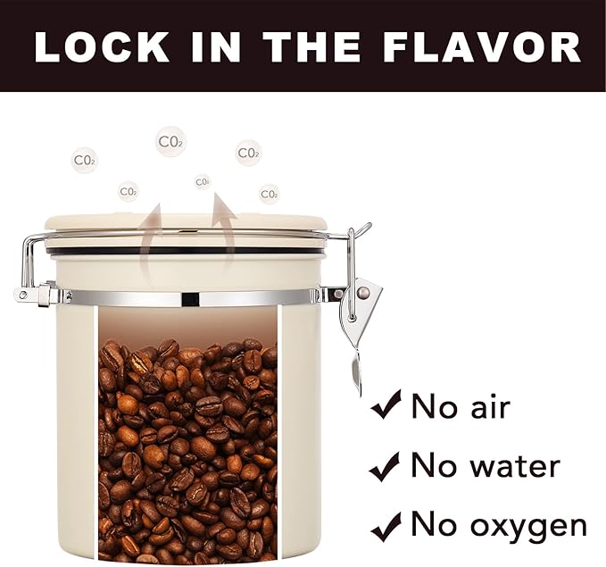 ShanSon Coffee Canister Airtight Coffee Container Stainless Steel Coffee Bean Storage Container with Scoop Coffee Canister for Beans Grounds Sugar Flour Tea Cereal,16OZ, Beige
